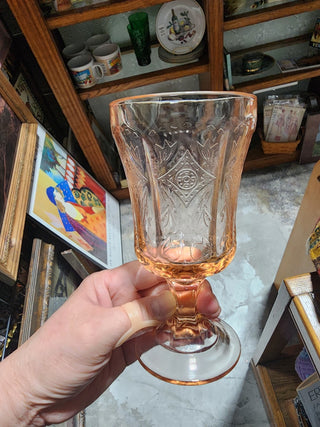 AY Vtg Pink Indiana Federal Glass Madrid Goblet|62904