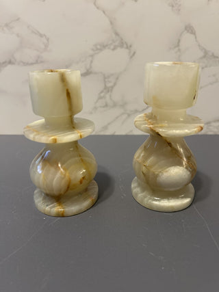 12F Pair of Vintage Onyx Candle Holders 4” MST|68932