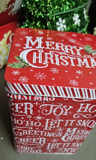 Merry Christmas Tin, 5"x5"x7" tall, RSV|121681