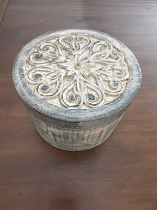 AJ - Round Carved Wood Box MTS|99483