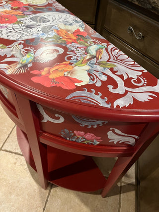 Red Skeleton Entry or Side Table w/Drawer & Bottom Shelf RSV|106311