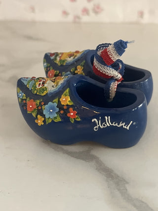 Holland Wooden Shoes Pair Dutch Windmill Scene Deluxe Clogs Blue (1.5") - RSV|107804