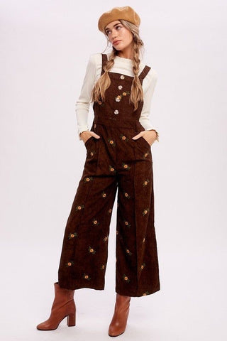 10H Corduroy overalls brown with flower detail MTS|112250
