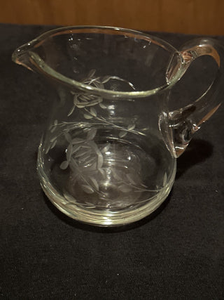 Vintage Floral Etched glass pitcher. #SM. RSV|49469