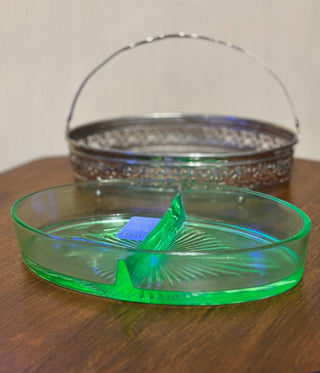 2pc Uranium Glass Dish & Silver Tone Basket MTS|65021