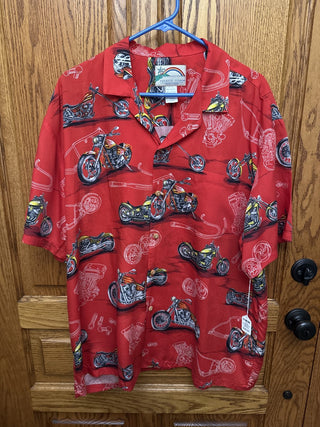 Vintage Paradise Found Hawaiian Motorcycle Shirt in Red Size XLG-RCD|74983
