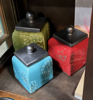 3 Piece Set of Ceramic, Multi Color Floral Cannisters RCD|96066