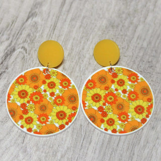 70's floral print circle Earrings|53795