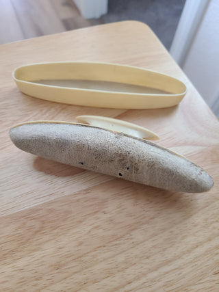 7 1940s Yellow Bakelite pieces: 1 tray, 1 nail buffing set, 3 lids, 1 ring box bottom|58144