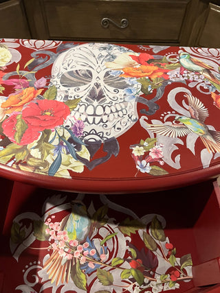 Red Skeleton Entry or Side Table w/Drawer & Bottom Shelf RSV|106309