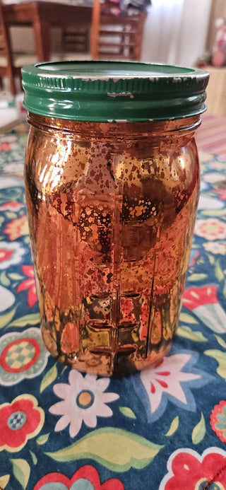 Mercury glass canning jar, filled with pumpkin soaps, 6.75" tall, RSV|104530