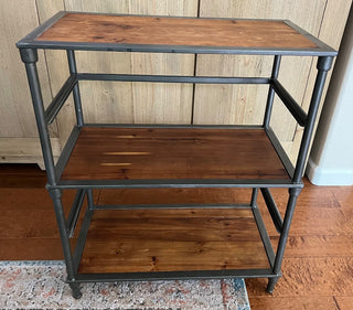 METAL & WOOD TABLE WITH 2 METAL BASKET DRAWERS 24.5H  x 13D x 29.5W (KJS) RCD|65620