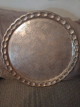 Solid brass round etched tray / tabletop rcd|92275