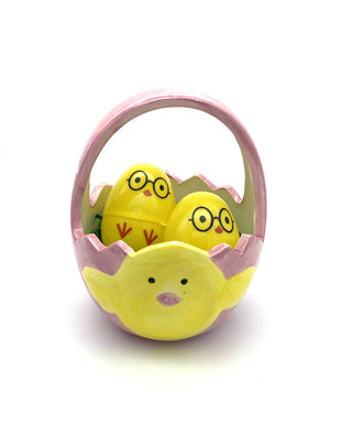 Pink Ceramic Easter Basket with Chick RSV|59539