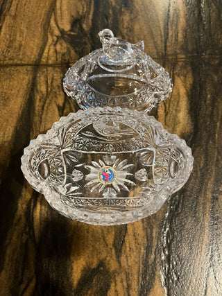 Crystal Trinket Glassware on Legs w/Lid/ Bird on Top RSV|112462