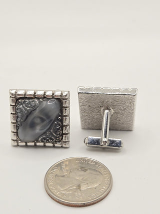 Vinatge Cufflinks, Silverstone tone w Grey lucite|110846