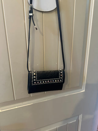 Black Studded Bejeweled Cross Body purse - 4.5" x 7" RCD|89675