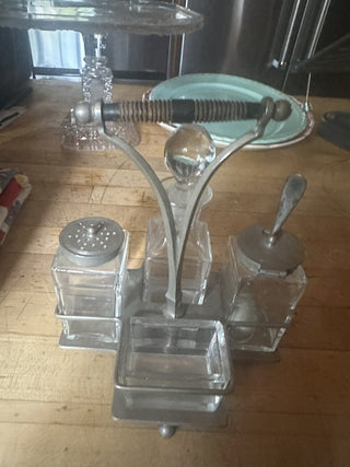 19c Victorian Cut Crystal Glass Condiment Cruet Bottle Holder RSV|75325
