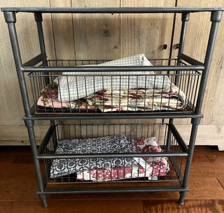 METAL & WOOD TABLE WITH 2 METAL BASKET DRAWERS 24.5H  x 13D x 29.5W (KJS) RCD|65619