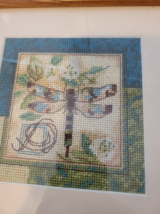 7-3/4" Sq. Framed Dragonfly Needlepoint RCD|96273