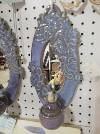 Two Pottery Wall Sconces Purple w/Mirror & Oil Lamp|101836