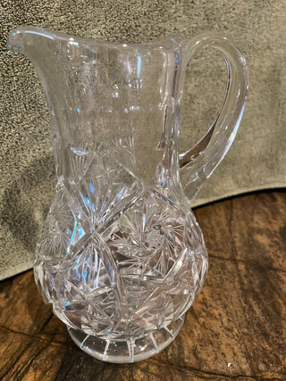 Heavy Cut Crystal Starburst and Crosshatch Design Water Pitcher RSV|123153