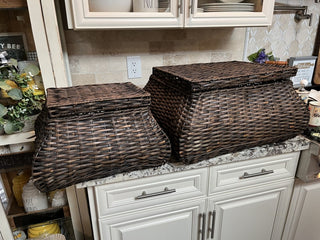 2 Piece Nesting Rattan Baskets with Tray Lids RCD|71282