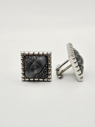 Vinatge Cufflinks, Silverstone tone w Grey lucite|110844