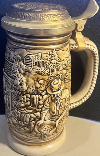 Vintage 1987 Avon 8.5 Ceramic Lidded Beer Stein "The Gold Rush " #47 VV MTS|104900