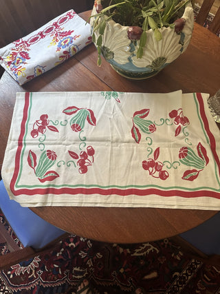 Vintage Square Cotton Tablecloth with cute Cherry Print. RSV|88093