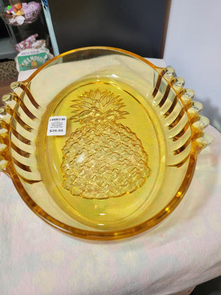 Vtg Indiana Tiara Amber Pineapple Serving Dish|60895