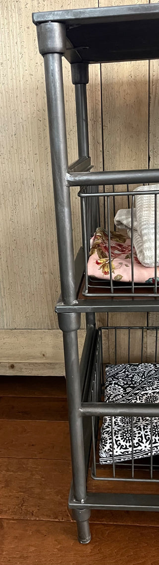 METAL & WOOD TABLE WITH 2 METAL BASKET DRAWERS 24.5H  x 13D x 29.5W (KJS) RCD|65625