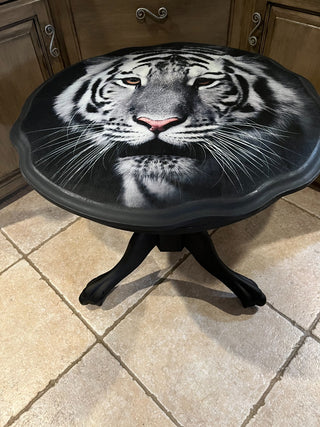 White Tiger Black Painted Oak Side Table (Custom Design) RSV|104726