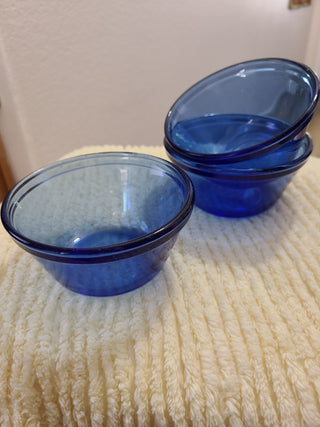 3 Anchor Hocking Cobalt Blue Glass Custard Cups, RCD|87714