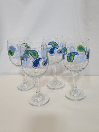 Set of 4 - Libbey Blue & Green Paisley Goblets RCD|82276