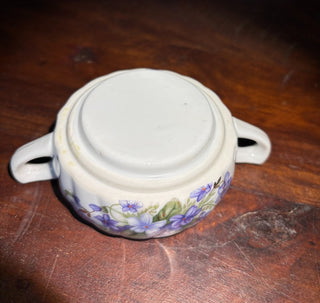 2pc Vtg hand painted violets sugar/trinket dish NM MTS|65996