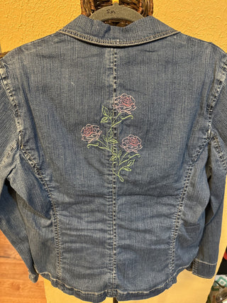 Embroidered denim jacket  Pink floral Size Med  #SM RCD|67509