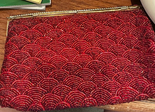 Jerome's Beaded, Red Swirl pattern purse/clutch (1980's) 4.5" x 7" RCD|76042