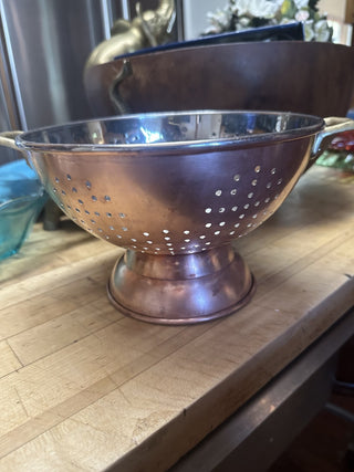 Vintage Copper Colander Strainer Brass Handles RSV|77466