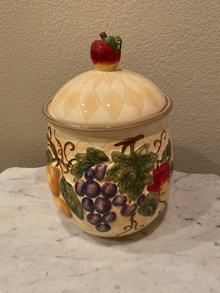 Harlequin Fruit vtg canister by Tabletops Unltd|60452
