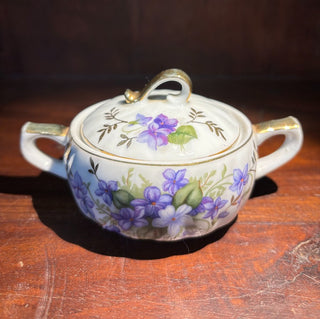2pc Vtg hand painted violets sugar/trinket dish NM MTS|65994