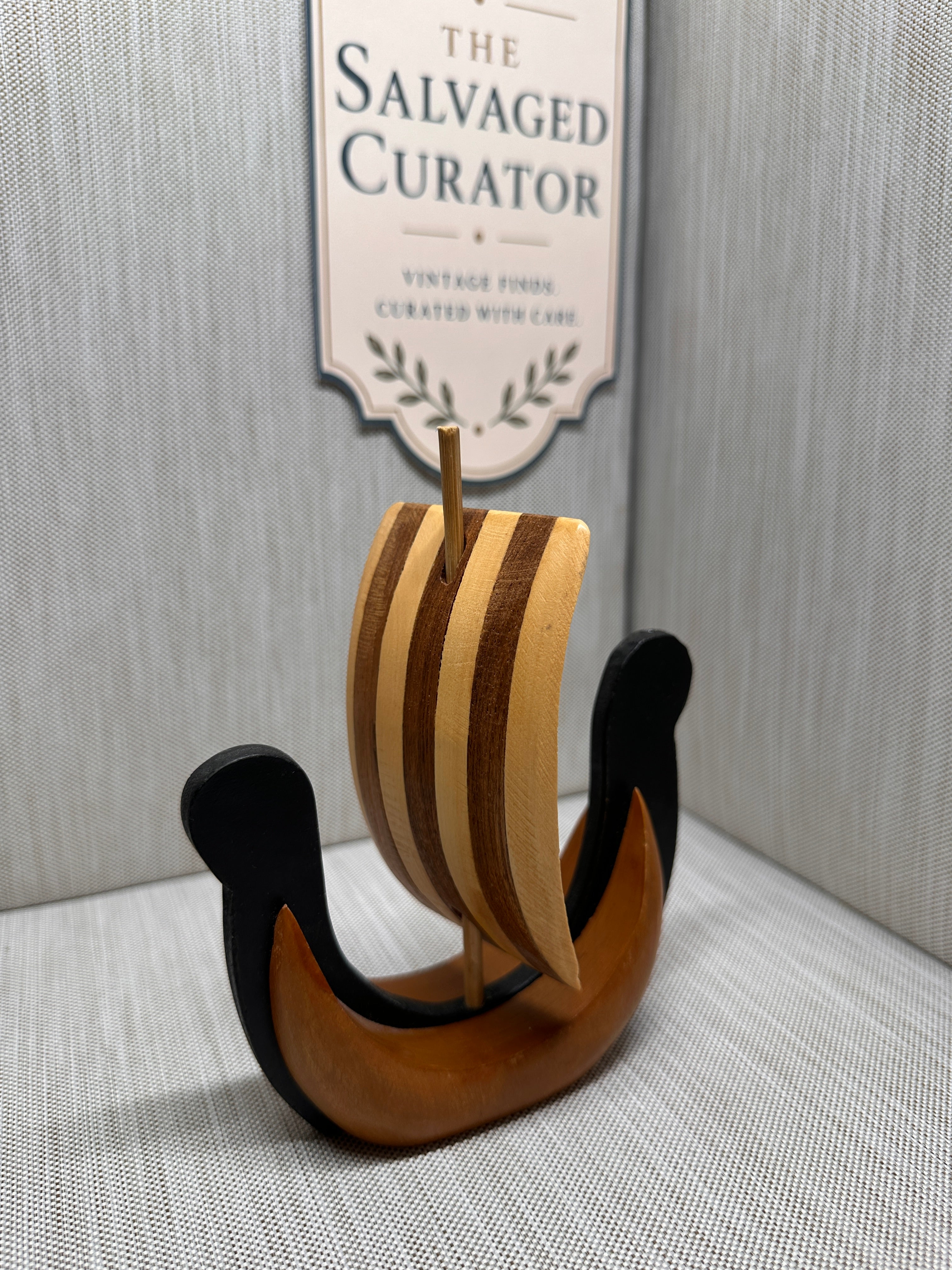Scandinavian Style Wooden Viking Longship Ornament / Figurine
