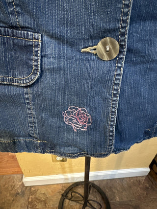 Embroidered denim jacket  Pink floral Size Med  #SM RCD|67512