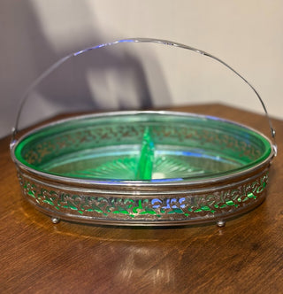2pc Uranium Glass Dish & Silver Tone Basket MTS|65019