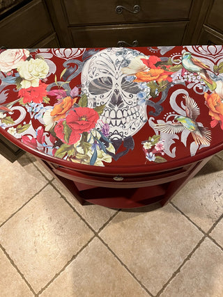 Red Skeleton Entry or Side Table w/Drawer & Bottom Shelf RSV|106312