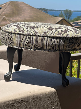 Round Footstool w/metal legs, paisley jacquard RCD|77068