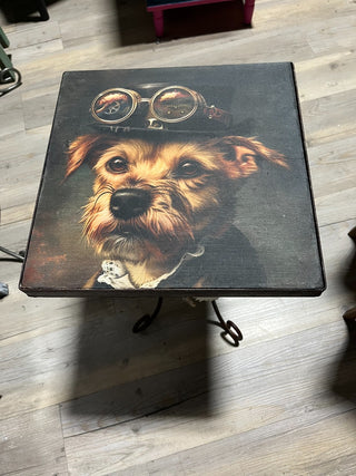 Steam Punk Dog Metal And Wood Side Table RSV|67336