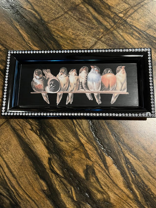 Birds On A Branch Black Rhinestone Trimmed Tray RSV|110092