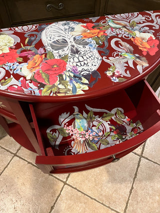 Red Skeleton Entry or Side Table w/Drawer & Bottom Shelf RSV|106308
