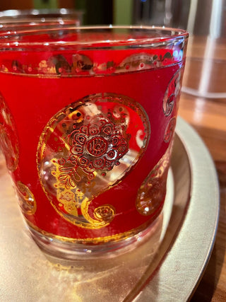 VNTG MCM Culver Red/Gold Paisley Glasses (set 5)~MTS|113747